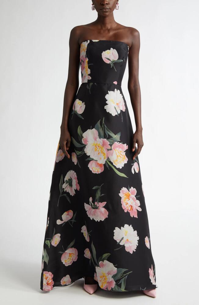 Carolina Herrera Floral Strapless Silk Gown in Black Multi Cover