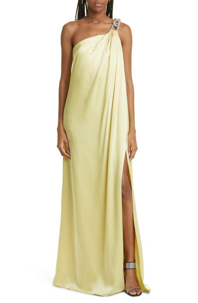 Stella McCartney Falabella Crystal Chain Satin One-Shoulder Gown in 8302 - Pale Lime Cover