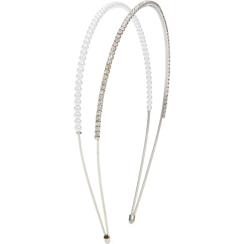 BP. Crystal & Imitation Pearl Layered Headband in Ivory- Rhodium Cover