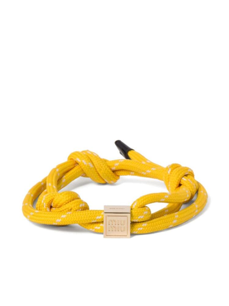 Miu Miu logo-engraved cord bracelet - Yellow Cover