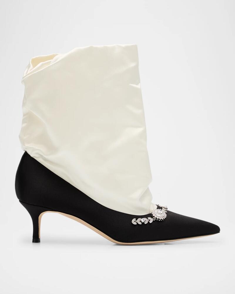 Manolo Blahnik Bicolor Satin Crystal Bootie Pumps Cover