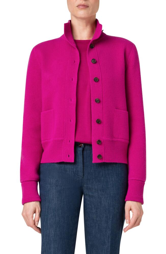 Akris Stand Collar Cashmere Cardigan in 067-Magenta Cover