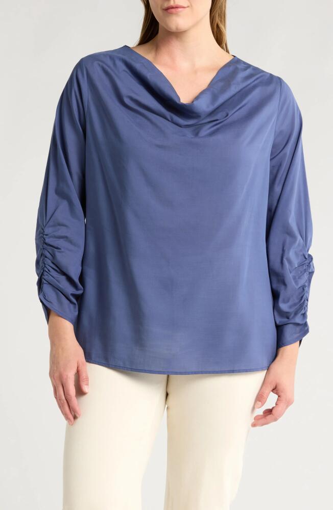 HARSHMAN Dania Ruched Draped Neck Top in Rhythm Blue Cover