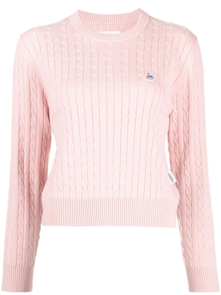 CHOCOOLATE logo-patch cable-knit jumper - Pink Cover