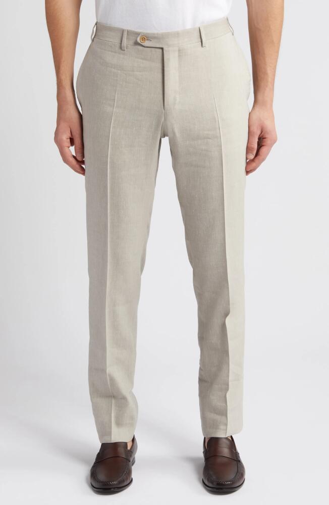 Canali Milano Trim Fit Linen & Wool Dress Pants in Beige Cover