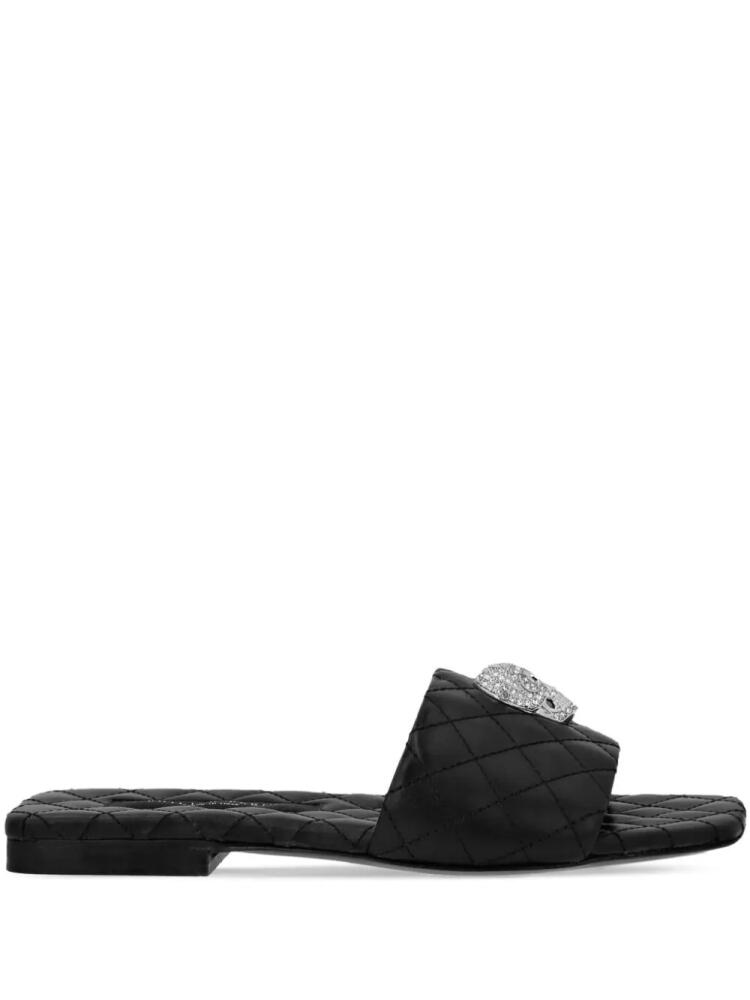 Philipp Plein skull-embellished quilted leather slides - Black Cover