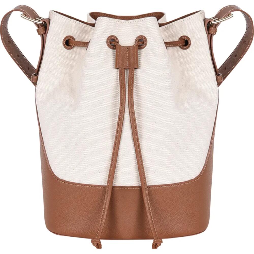 HYER GOODS Canvas and Upcycled Leather Everyday Cinch Bucket Bag in Natural Cover