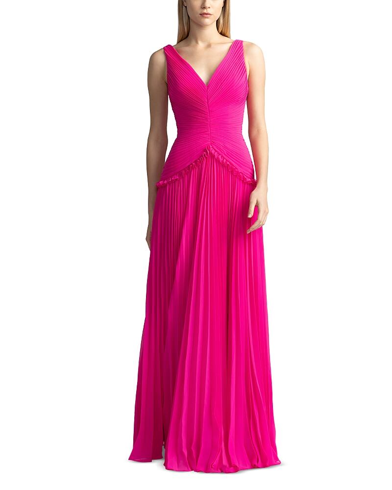 Zac Posen Pleated V Neck Gown Cover