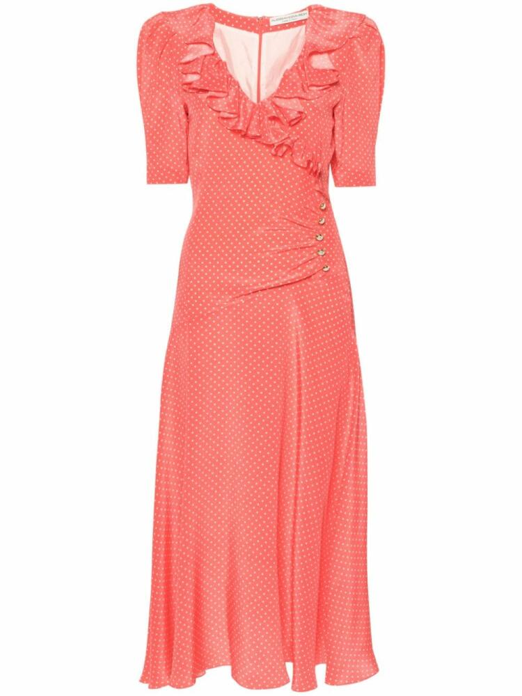 Alessandra Rich polka-dot silk midi dress - Orange Cover