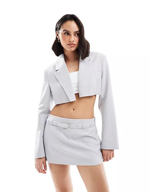 Bershka cropped blazer in pale gray - part of a set Cover