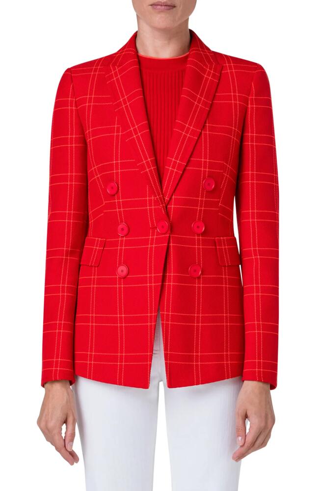 Akris punto Windowpane Plaid Faux Double Breasted Blazer in Red Cover