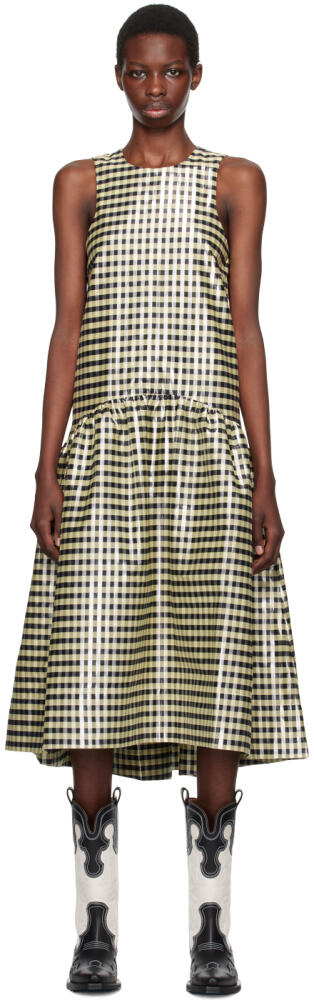 GANNI Yellow Shiny Gingham Midi Dress Cover