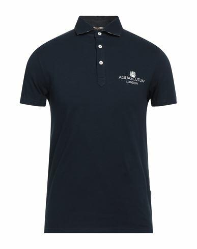 Aquascutum Man Polo shirt Midnight blue Cotton, Elastane Cover