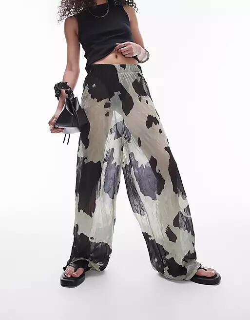 Topshop cow print sheer crinkle pants in multi Cover