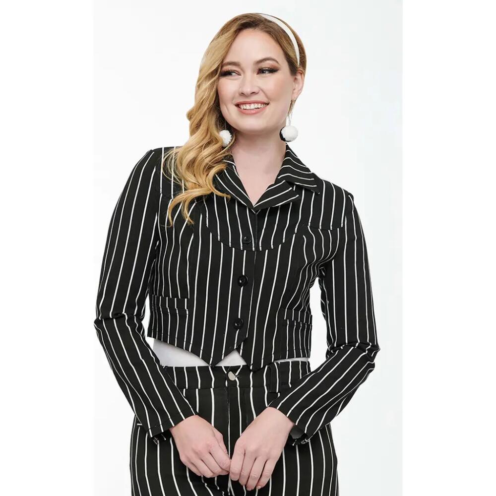 Unique Vintage Western Style Cropped Jacket in Black & White Stripes Cover