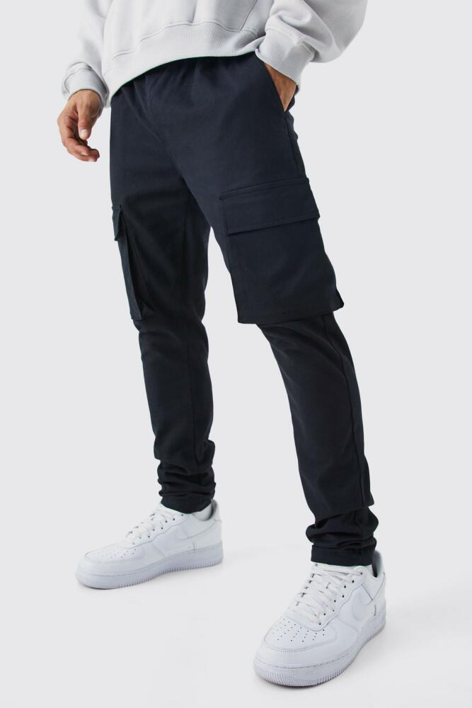 boohoo Mens Elasticated Waist Skinny Fit Cargo Pants - Black Cover