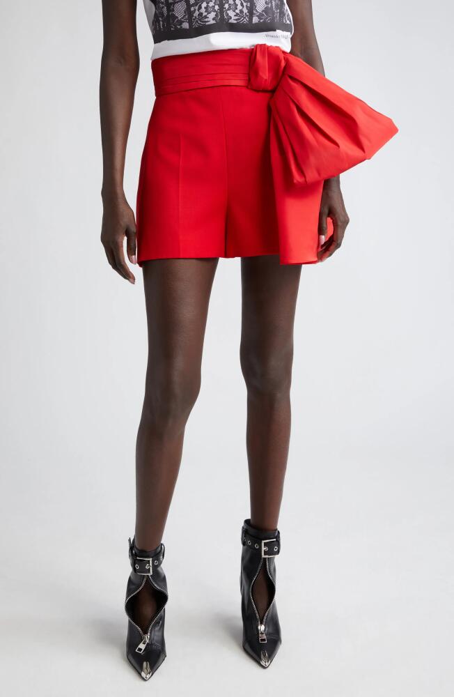 Alexander McQueen Bow Detail Wool Grain de Poudre Shorts in Lust Red Cover