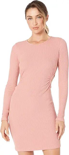 MONROW Brushed Rib Dress w/ Circular Cutout (Dry Rose) Women's Clothing Cover