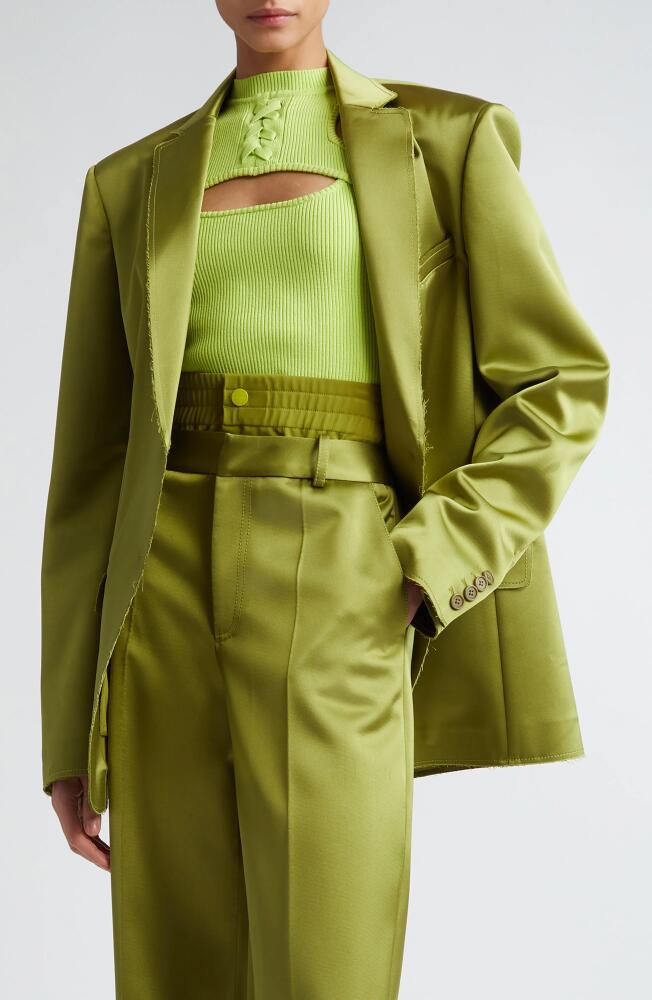 MONSE Raw Edge Satin Blazer in Olive Cover