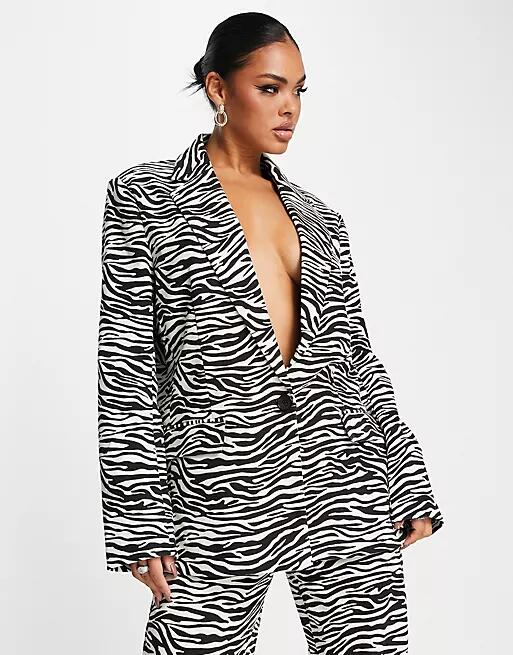 Kaiia oversized relaxed blazer in zebra - part of a set-Multi Cover