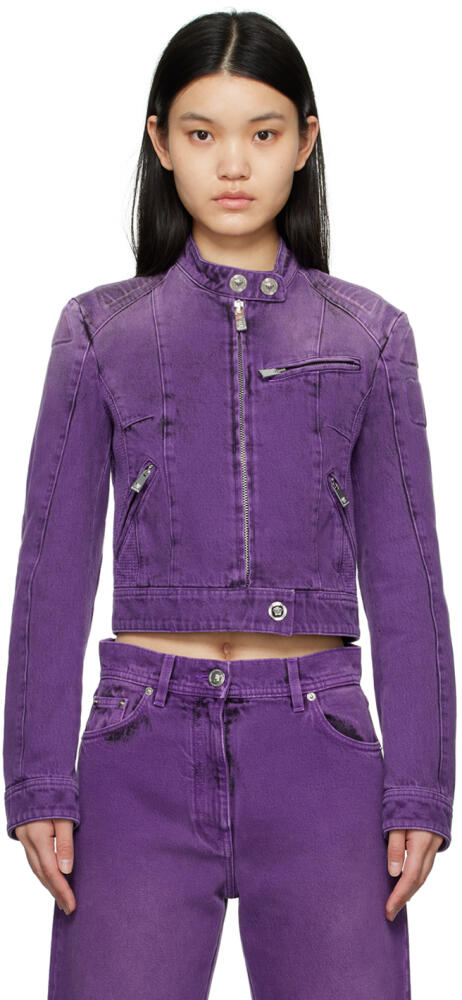 Versace Purple Medusa Denim Biker Jacket Cover