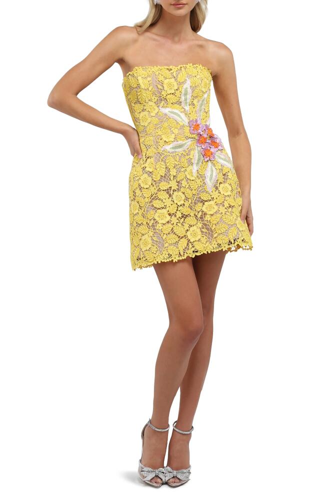 HELSI Elena Floral Lace Strapless Minidress in Canary Yellow Cover