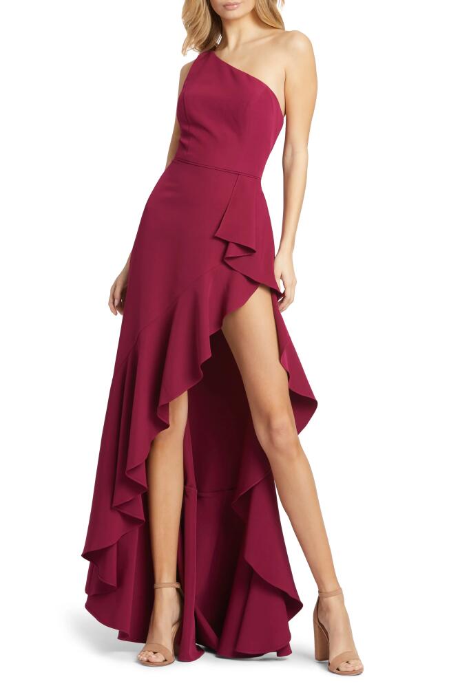 Ieena for Mac Duggal One-Shoulder Ruffle Gown in Berry Cover