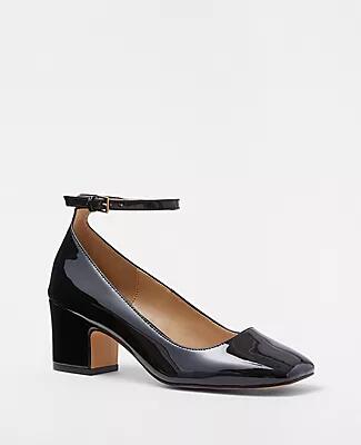 Ann Taylor Patent Ankle Strap High Block Heel Pumps Cover