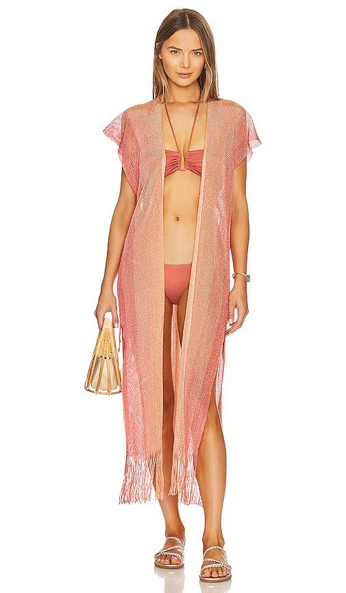 Luli Fama Coral Queen Long Caftan in Coral Cover