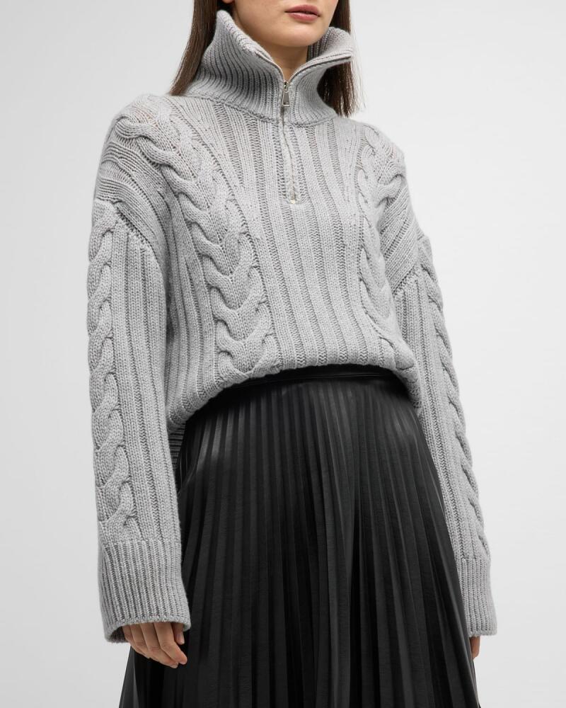 Moncler Cashmere Cable-Knit Quarter-Zip Sweater Cover