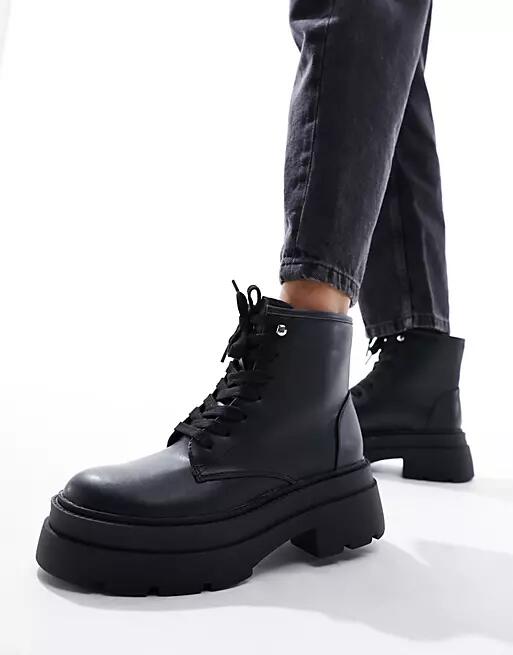 London Rebel chunky flatform hiker boots in black Cover