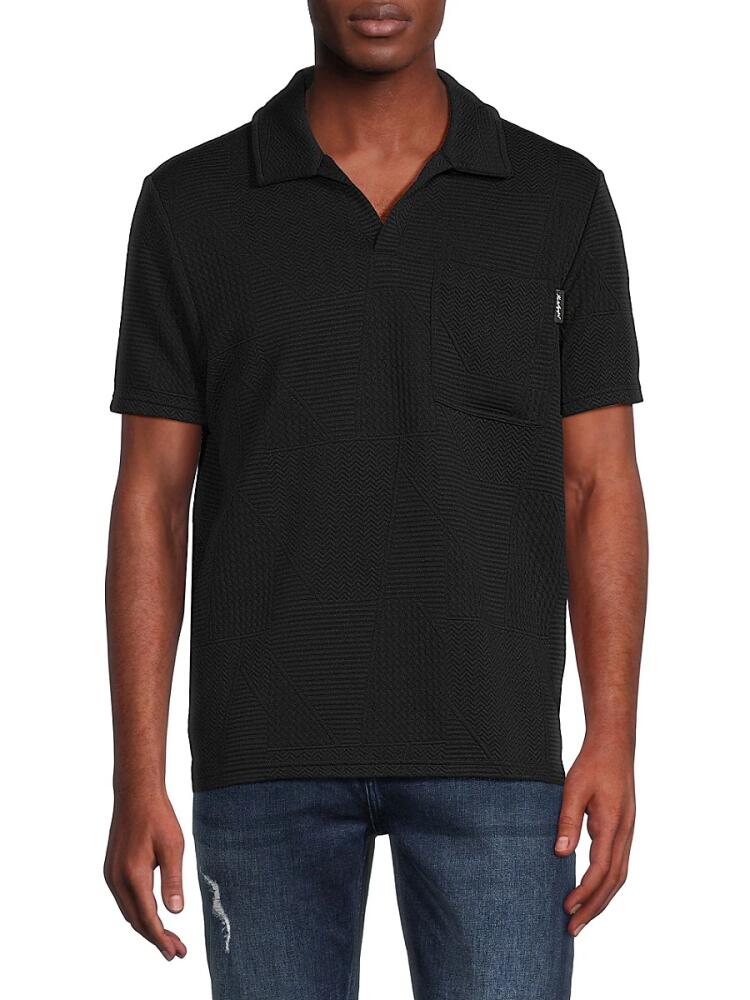 Karl Lagerfeld Paris Men's Chevron Stripe Knit Polo - Black Cover