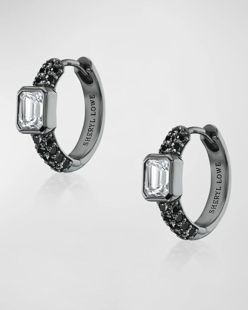 Sheryl Lowe 3-Row Black Diamond Huggie Earrings with White Topaz Cover