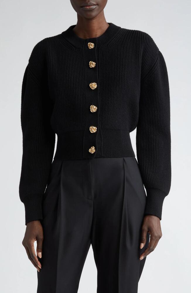 Alexander McQueen Cocoon Sleeve Wool & Cashmere Rib Cardigan in Black Cover