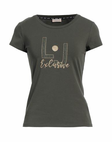 Liu ·jo Woman T-shirt Military green Cotton, Elastane Cover