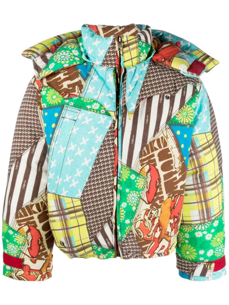 ERL patchwork-pattern padded hooded jacket - Blue Cover