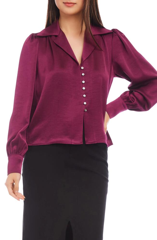 Karen Kane Satin Button-Up Shirt in Wine Cover