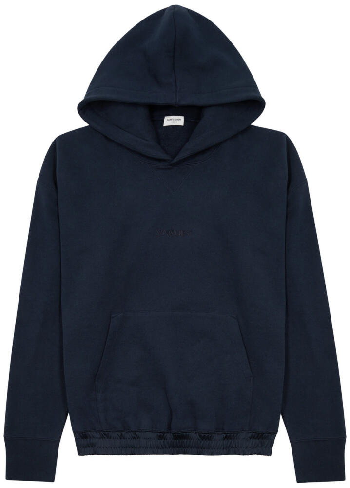 Saint Laurent Logo-embroidered Hooded Cotton Sweatshirt - Navy Cover