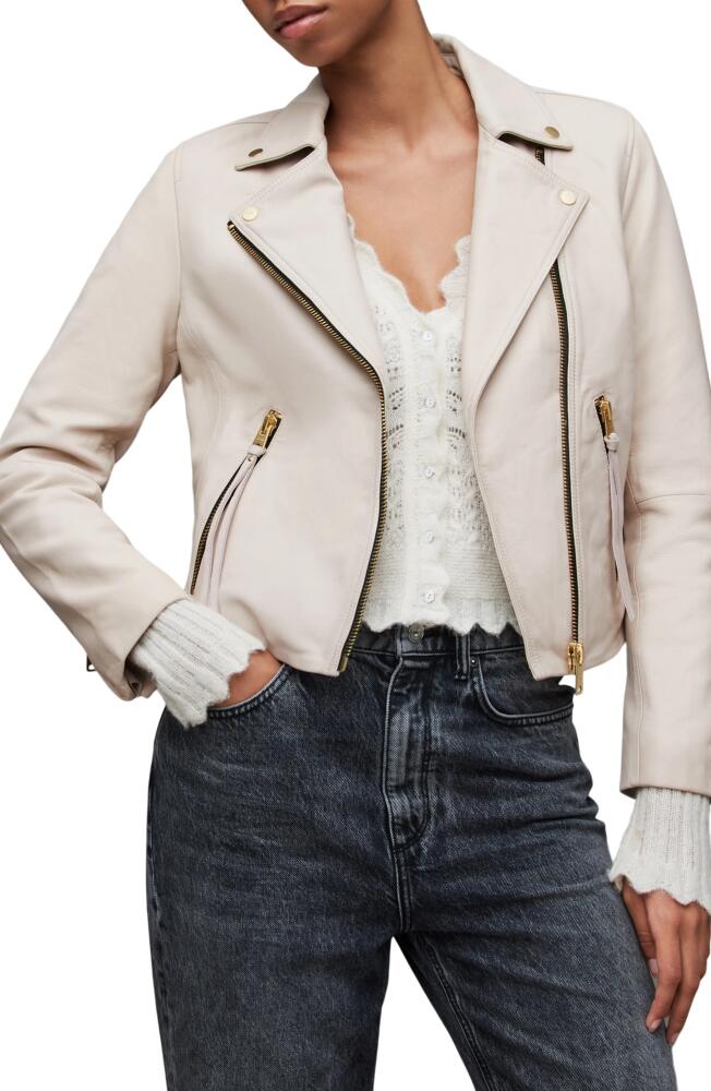 AllSaints Dalby Leather Moto Jacket in Ivory White Cover