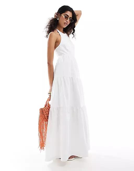 The Frolic sandy shirred back tiered maxi beach dress in off white Cover