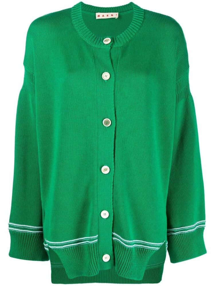 Marni intarsia-knit logo cotton cardigan - Green Cover