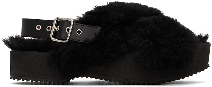 Dries Van Noten Black Fur Platform Sandals Cover