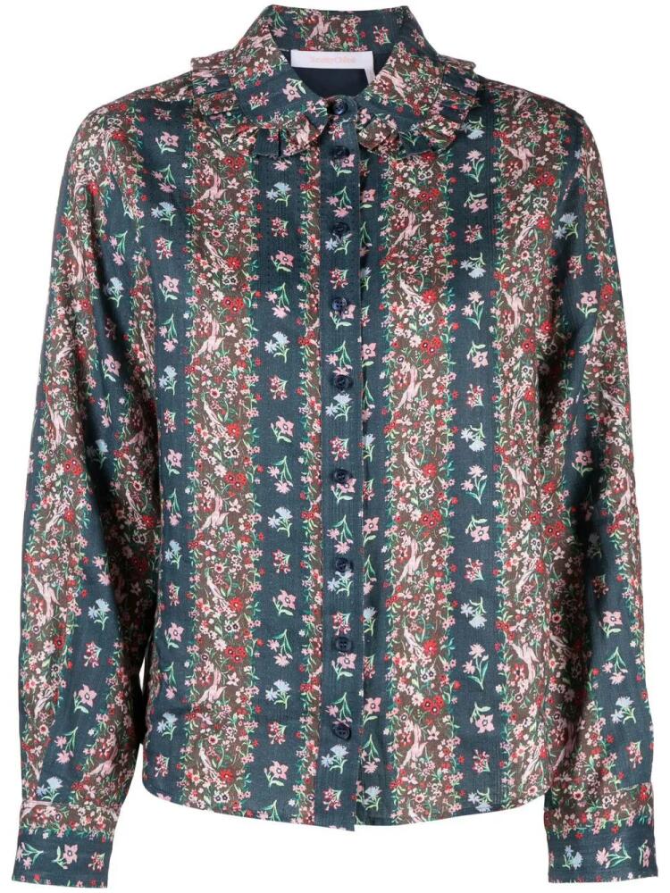 See by Chloé floral-print ruffle-collar shirt - Blue Cover