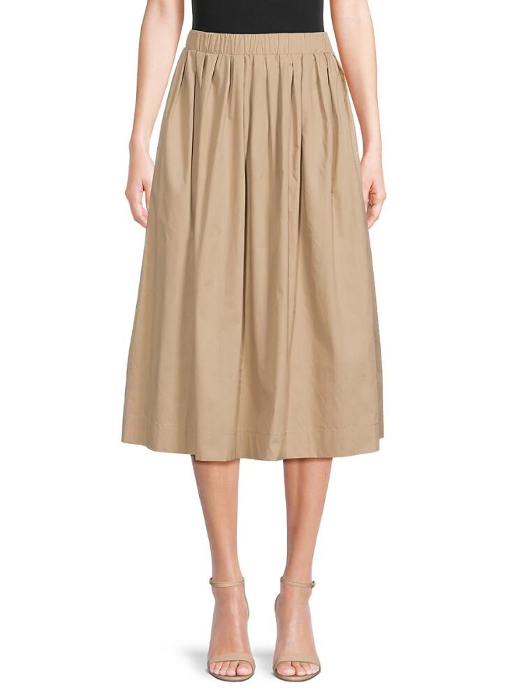 YAL New York Women's Poplin Pleated Midi Skirt - Beige Cover