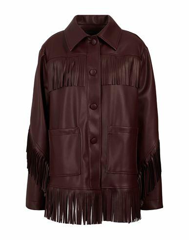 8 By Yoox Fringed Shacket Woman Overcoat & Trench Coat Burgundy Polyurethane, Polyester Cover