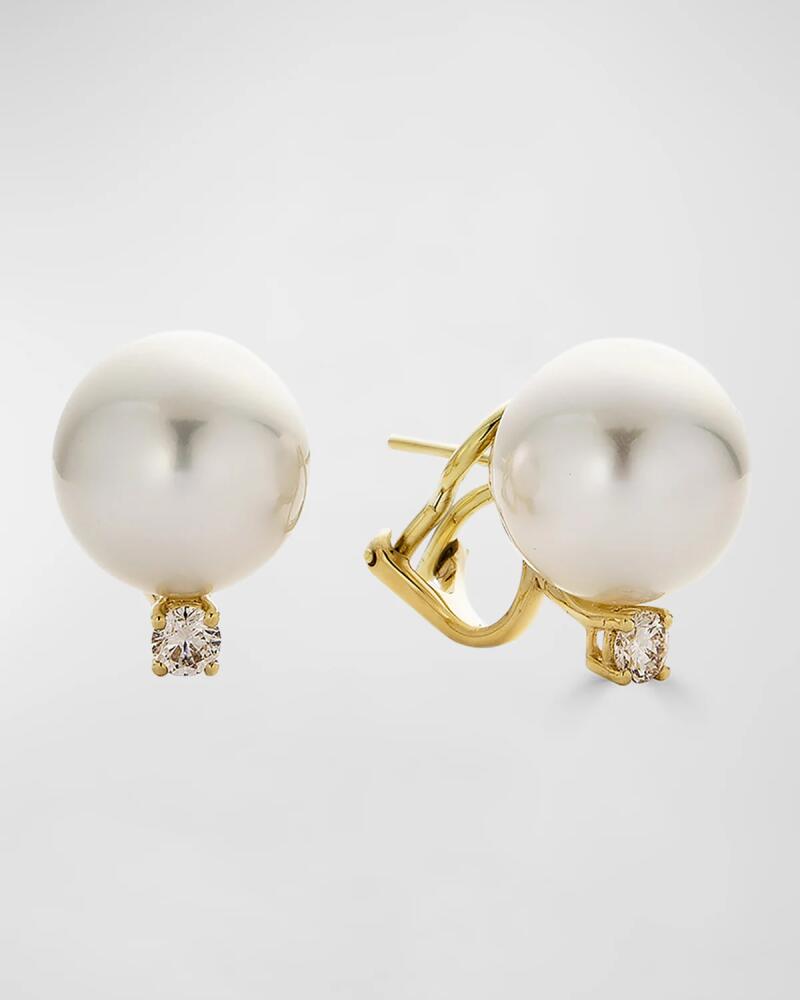 Belpearl 18K Yellow Gold 11mm South Sea Pearl and Diamond Earrings Cover