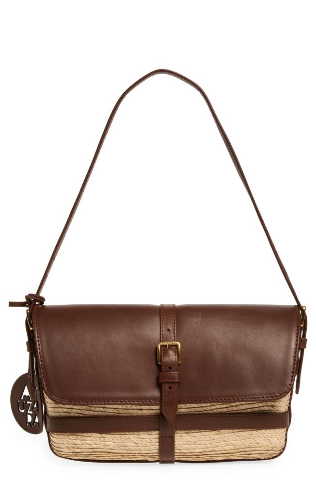 Altuzarra Watermill Flap Leather & Woven Palm Shoulder Bag in Natural/Praline Cover