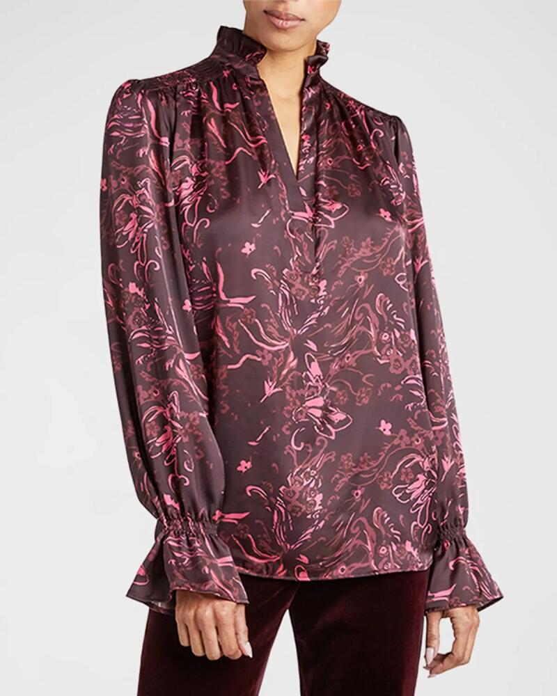 Santorelli Chelsea Floral-Print Blouson-Sleeve Blouse Cover