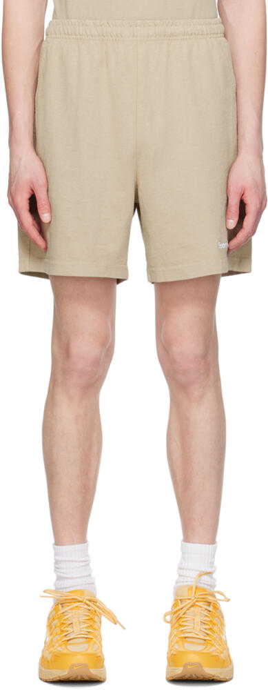 Sporty & Rich Taupe Serif Shorts Cover