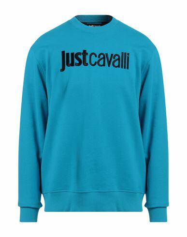 Just Cavalli Man Sweatshirt Turquoise Cotton, Elastane Cover